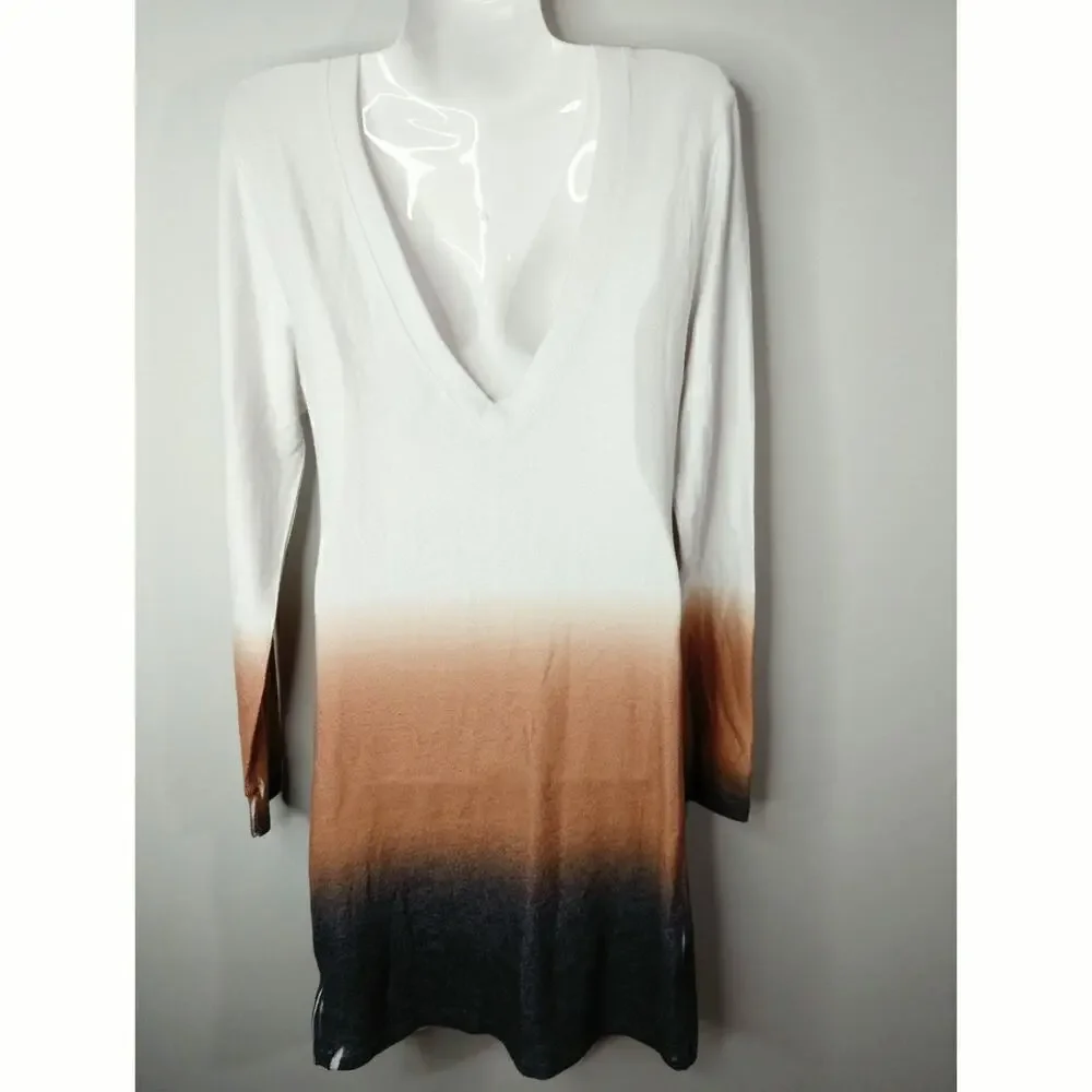 Go‎ Couture White Rust & Gray Dip Dye Ombre V-Back Mini Shift Dress Size M